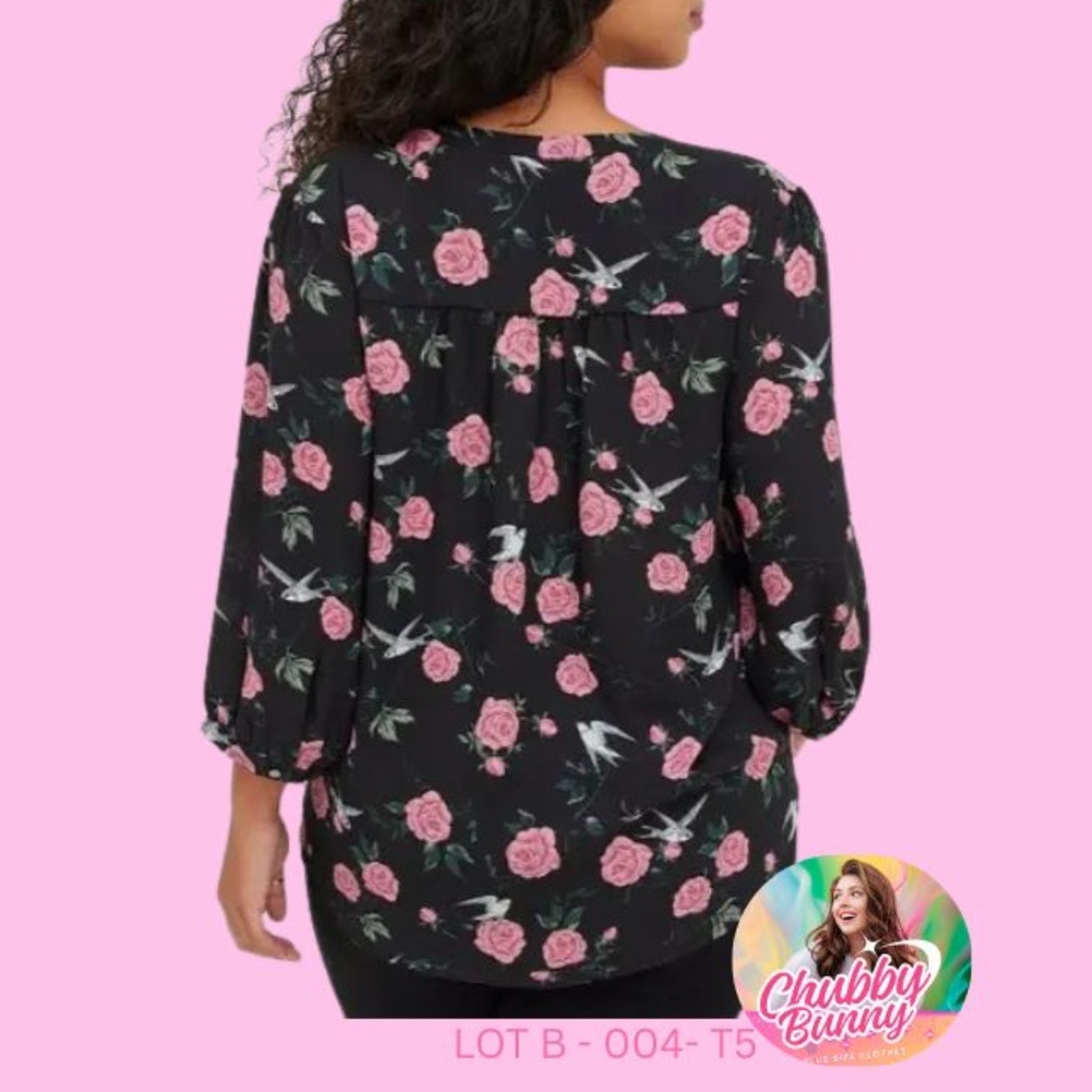 Torrid Floral Bird Print Georgette Bow Tie Blouse Size 5 RARE FIND